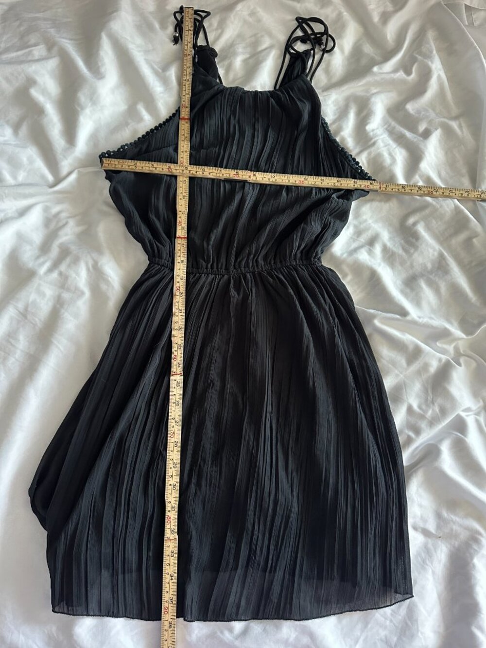 Abercrombie & Fitch Black Pleated Mini Dress M Sheer Chiffon Sleeveless Spaghett - Picture 7 of 7